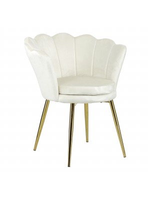Poltroncina in Velluto colore Beige con schienale a conchiglia e gambe in oro modello Velvet Totò Piccinni