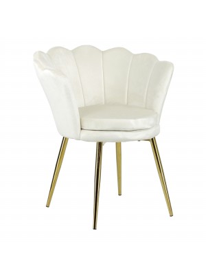 Poltroncina VELVET imbotita con schienale a conchiglia in velluto con gambe in oro (Beige)