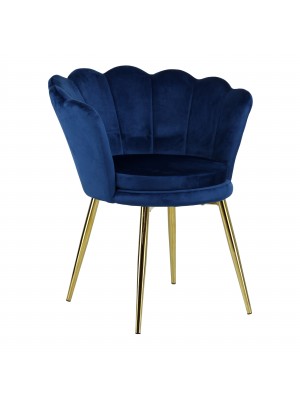 Poltroncina VELVET imbotita con schienale a conchiglia in velluto con gambe in oro (Blu)