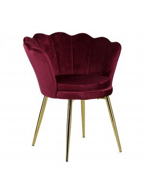 Poltroncina in Velluto colore Bordeaux con schienale a conchiglia e gambe in oro modello Velvet Totò Piccinni