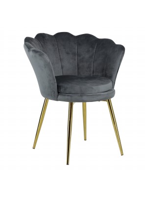 Poltroncina in Velluto colore Grigio con schienale a conchiglia e gambe in oro modello Velvet Totò Piccinni