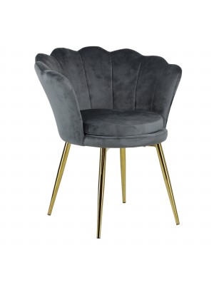 Poltroncina VELVET imbotita con schienale a conchiglia in velluto con gambe in oro (Grigio)