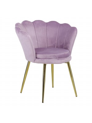 Poltroncina in Velluto colore Rosa con schienale a conchiglia e gambe in oro modello Velvet Totò Piccinni