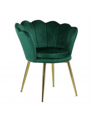 Poltroncina VELVET imbotita con schienale a conchiglia in velluto con gambe in oro (Verde)