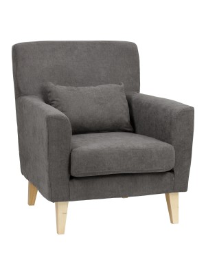 Poltrona design moderno imbottita in Tessuto colore Cenere con piedi in legno modello Enea Totò Piccinni