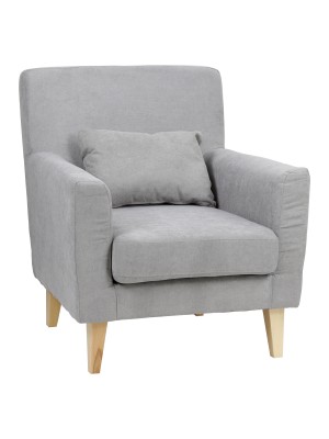 Poltrona design moderno imbottita in Tessuto colore Grigio Chiaro con piedi in legno modello Enea Totò Piccinni