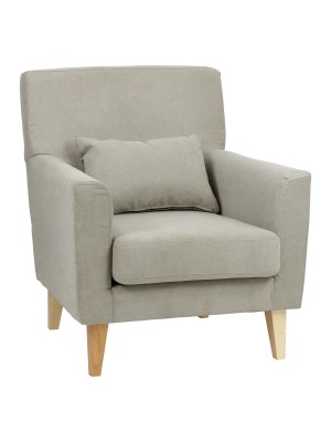 Poltrona design moderno imbottita in Tessuto colore Crema con piedi in legno modello Enea Totò Piccinni