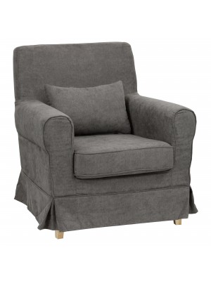 Poltrona CAMILLA in tessuto completamente sfoderabile con braccioli imbottita design Country (Cenere)