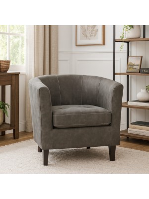 Vista ambientata Poltrona imbottita in Similpelle colore Grigio Design Vintage modello Club Totò Piccinni