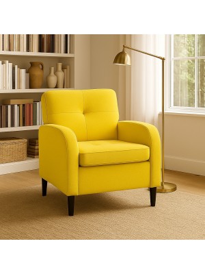 Vista ambientata Poltrona in Tessuto colore Giallo Senape imbottita con braccioli modello River Totò Piccinni