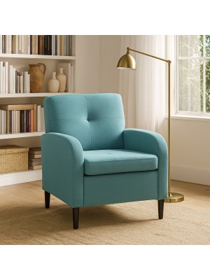 Vista ambientata Poltrona in Tessuto colore Turchese imbottita con braccioli modello River Totò Piccinni