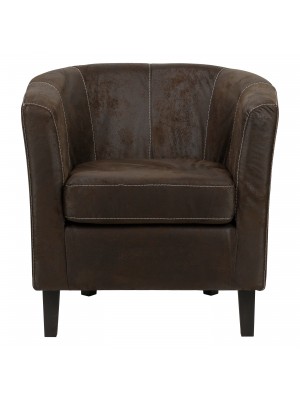 Poltrona Club in Similpelle Imbottita Design Vintage (Marrone Scuro)