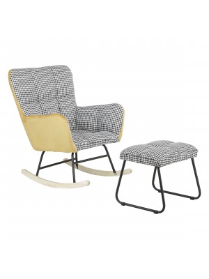 Set poltroncina a dondolo in Velluto colore Giallo Pixel con sgabello modello Golfo Totò Piccinni