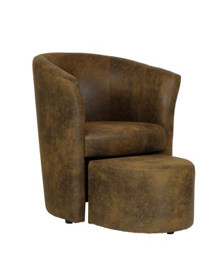 Poltrona a Pozzetto con Pouf in Ecopelle Vintage mod. Rita (Vintage Nocciola)