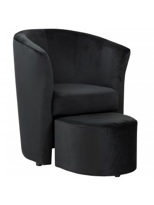 vista diagonale con pouf fuori Poltrona a pozzetto in velluto nero