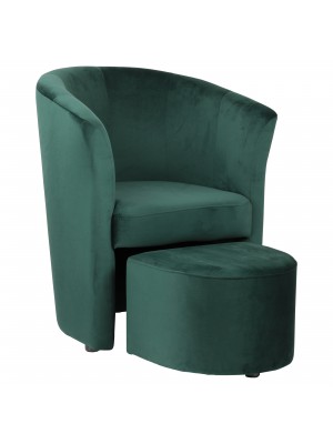vista diagonale con pouf fuori Poltrona a pozzetto in velluto verde bosco