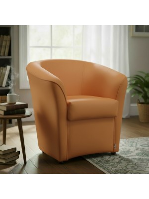 vista ambientata Poltrona Poltroncina a POZZETTO Ecopelle, artigianale Made in Italy Arancione Chiaro Totò Piccinni