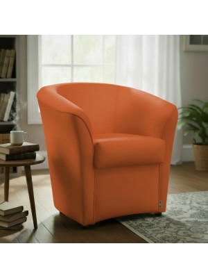 Vista ambientata Poltrona Poltroncina a POZZETTO Ecopelle, artigianale Made in Italy Arancione Totò Piccinni