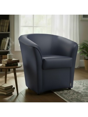 Vista ambientata Poltrona Poltroncina a POZZETTO Ecopelle, artigianale Made in Italy Blu Scuro Totò Piccinni