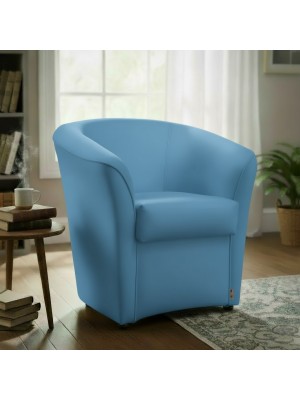 Vista ambientata Poltrona Poltroncina a POZZETTO Ecopelle, artigianale Made in Italy Celeste Totò Piccinni