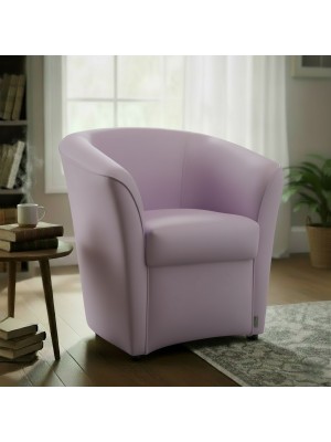 Vista ambientata Poltrona Poltroncina a POZZETTO Ecopelle, artigianale Made in Italy lilla Totò Piccinni