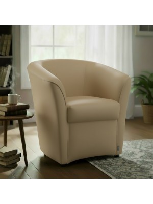 vista ambientata  Poltrona Poltroncina a POZZETTO Ecopelle, artigianale Made in Italy Marrone Cammello Totò Piccinni