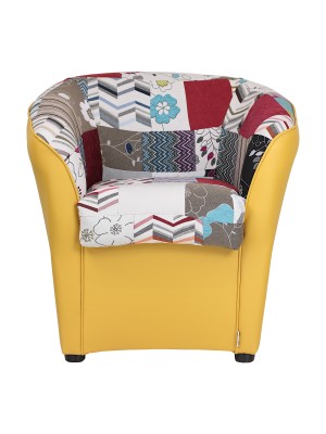 Poltrona a POZZETTO Ecopelle, Made in Italy (Patchwork Giallo)
