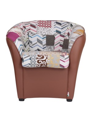 Poltrona a POZZETTO Ecopelle, Made in Italy (Patchwork Marrone)