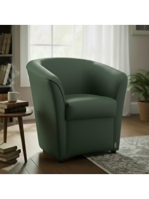 vista ambientata Poltrona Poltroncina a POZZETTO Ecopelle, artigianale Made in Italy Verde Scuro Totò Piccinni