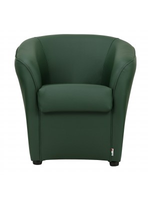 vista frontale Poltrona Poltroncina a POZZETTO Ecopelle, artigianale Made in Italy Verde Scuro Totò Piccinni