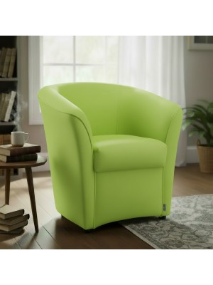 vista ambientata Poltrona Poltroncina a POZZETTO Ecopelle, artigianale Made in Italy Verde Totò Piccinni