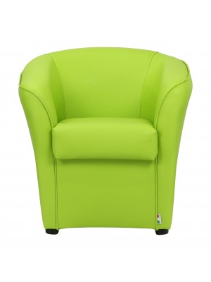 vista frontale Poltrona Poltroncina a POZZETTO Ecopelle, artigianale Made in Italy Verde Totò Piccinni