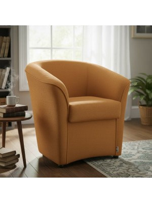 Vista ambientata poltrona da salotto in Tessuto colore Giallo Mostarda made in italy modello a Pozzetto Totò Piccinni