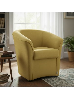 Vista ambientata poltrona design moderno in Tessuto colore Giallo made in italy modello a Pozzetto Totò Piccinni