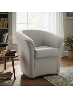 Vista ambientata poltrona design moderno in Tessuto colore Grigio Chiaro made in italy modello a Pozzetto Totò Piccinni