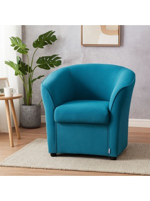 Vista ambientata poltrona design moderno in Tessuto colore Turchese made in italy modello a Pozzetto Totò Piccinni