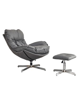 Set con poltrona e pouf colore Grigio girevole imbottita in similpelle modello Baia Totò Piccinni