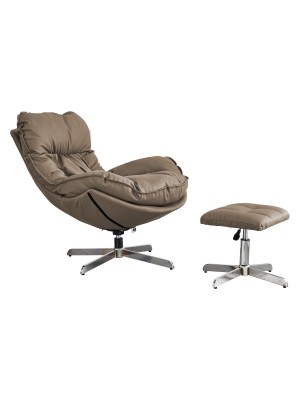 Set con poltrona e pouf colore Marrone girevole imbottita in similpelle modello Baia Totò Piccinni