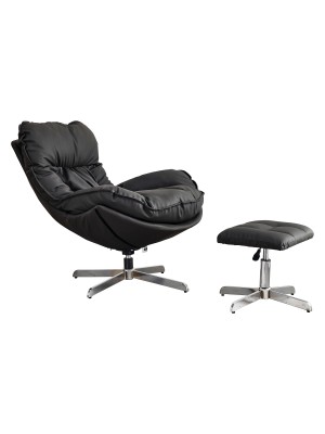 Set con poltrona e pouf colore Nero girevole imbottita in similpelle modello Baia Totò Piccinni