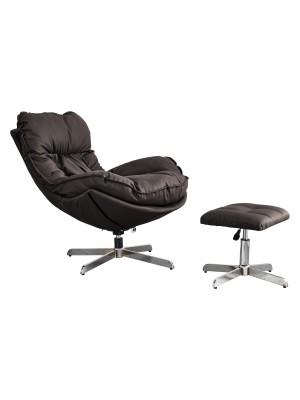 Set con poltrona e pouf colore Testa di Moro girevole imbottita in similpelle modello Baia Totò Piccinni