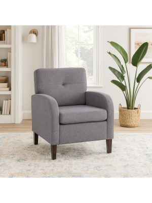 Vista ambientata Poltrona in Tessuto colore Blu Jeans imbottita con braccioli modello River Totò Piccinni