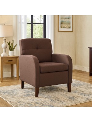 Vista ambientata Poltrona in Tessuto colore Marrone imbottita con braccioli modello River Totò Piccinni