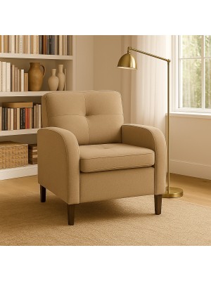 Vista ambientata Poltrona in Tessuto colore Tortora imbottita con braccioli modello River Totò Piccinni