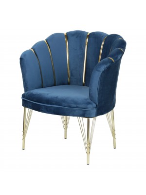 Poltroncina PETALO in velluto imbottita gambe in metallo (Luxury Blu)