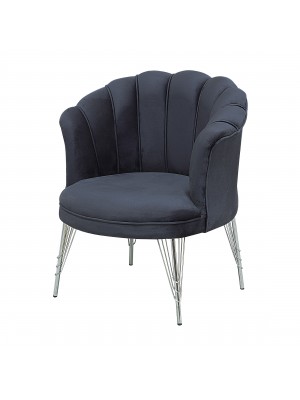 poltroncina moderna in velluto imbottita con gambe in metallo grigio