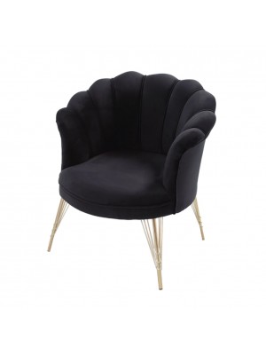 Poltroncina in Velluto imbottita colore Nero/Oro con gambe in metallo modello Petalo Totò Piccinni
