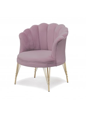 Poltroncina in Velluto imbottita colore Rosa con gambe in metallo modello Petalo Totò Piccinni