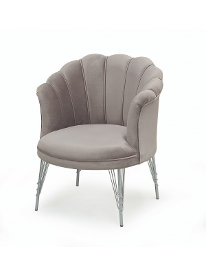 Poltroncina PETALO in velluto imbottita gambe in metallo (Tortora)