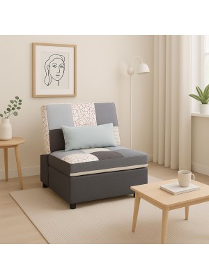 Vista ambientata Poltrona letto in Tessuto colore Patchwork Elegant  senza braccioli modello Prestodormo Totò Piccinni