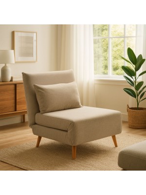 Vista ambientata Poltrona da salotto in Tessuto colore Beige con piedini e legno e sistema clic-clac modello Dream Totò Piccinni